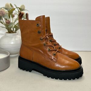 Madewell The Rayna Lace-Up Leather Boots English Saddle NG667 Women's 7 NWOB